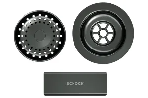SCHOCK elementy w kolorze GUB (Gunmetal Brushed) do zlewozmywaków CRISTADUR